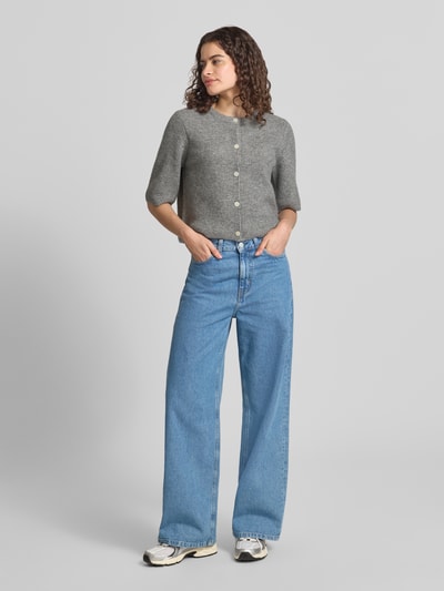 PIECES Boxy Fit Strickjacke aus Rippstrick Modell 'SILLY' Hellgrau Melange 1