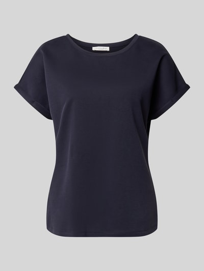 Produktfoto, T-Shirt mit Viskosen-Anteil von Christian Berg Woman, dunkelblau, Gerader-Schnitt, Rundhalsausschnitt, fixierte Ärmelumschläge