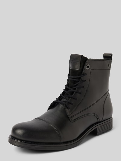 Jack & Jones Schnürboots aus Leder mit Ziernähten Modell 'SHAUN' Black 1