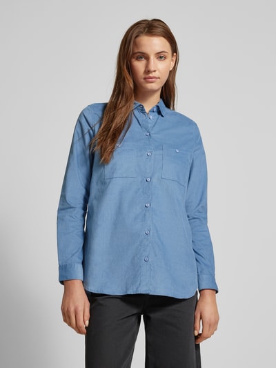 Christian Berg Woman Regular fit corduroy blouse met borstzakken Rookblauw - 4