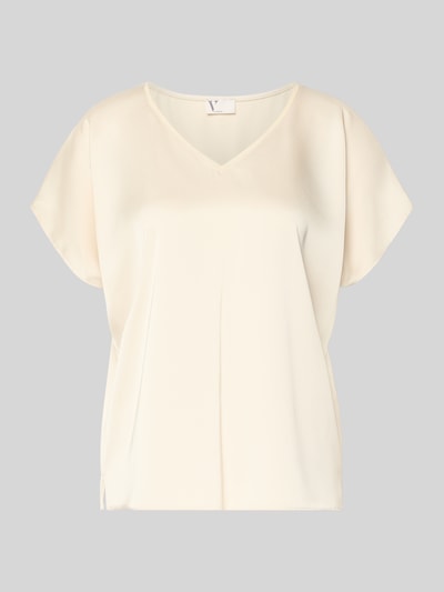 Produktfoto, Blusenshirt aus Satin mit V-Ausschnitt von V by Vera Mont, kremowy, krój regular fit, krótkie rękawy, długość tyłu w rozmiarze 36: 61 cm