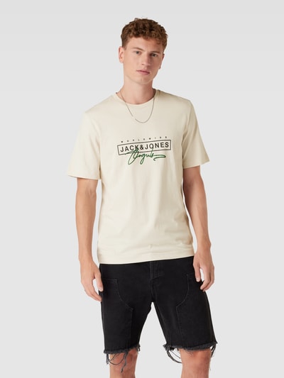 Jack & Jones T-shirt van katoen met labeldetail Beige - 4