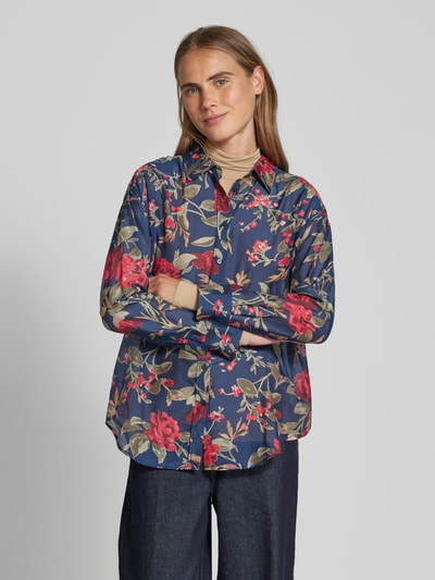 Gant Regular fit blouse met doorknoopsluiting Marineblauw - 4