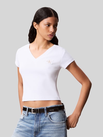 Calvin Klein Jeans slim fit T-shirt van katoenmix Wit - 4
