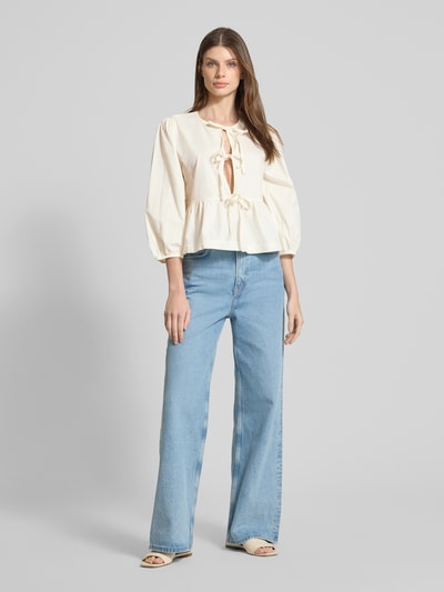 Jake*s Casual Slim Fit Bluse mit tiefem V-Ausschnitt Offwhite 1
