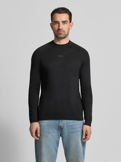 BOSS Green Sweter z dzianiny o kroju regular fit z dodatkiem wełny Czarny 4