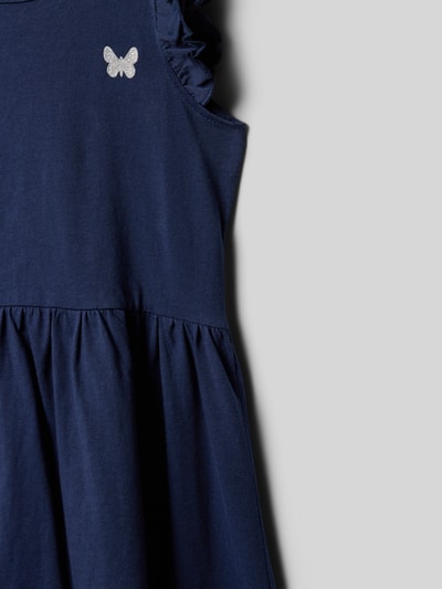 Produktfoto, Kleid mit Rüschen und Motiv von Blue Seven in Blau, A-Linie, Reine Baumwolle, Rundhalsausschnitt, Rückenlänge 59 cm bei Größe 116