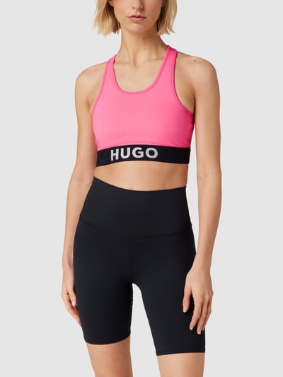 HUGO Korte top met labeldetail, model 'Darinella' Neon roze - 4