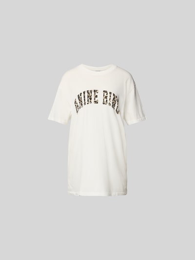 Produktfoto, Oversized T-Shirt aus reiner Baumwolle von Anine Bing, weiß, Label-Print, Rundhalsausschnitt, Halbarm, Damen T-Shirt