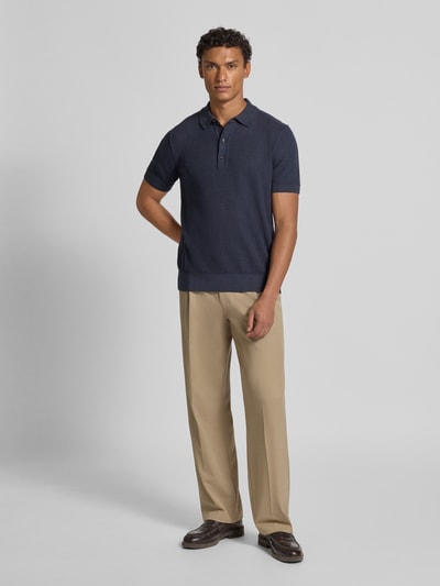 BOSS Regular Fit Strickpoloshirt aus Lyocell-Baumwoll-Mix Modell 'LANNOTTI' Marine 1