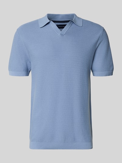 Produktfoto, Strickshirt mit Polokragen und V-Ausschnitt von Christian Berg Men in Hellblau, reine Baumwolle, Regular-Fit, feine Struktur
