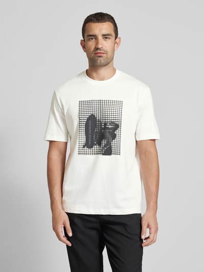 ARMANI EXCHANGE T-shirt z prążkowanym okrągłym dekoltem Biały 4