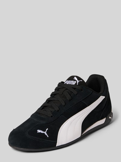 Produktfoto, Sneaker aus Leder-Mix mit Logo-Stitching von PUMA, czarny i biały, zaokrąglony nosek, sznurowanie, szczegóły logo, wysokość obcasa 2 cm, wysokość cholewki 8 cm, szerokość w rozmiarze 44,5