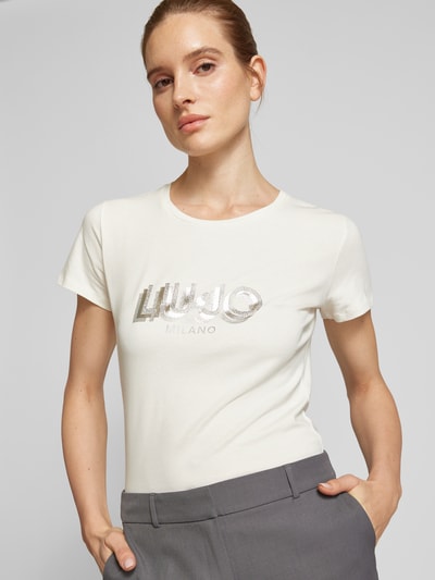 LIU JO SPORT T-shirt z obszyciem z kamieni stras Złamany biały 3