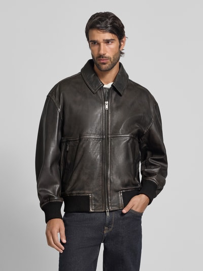 BOSS Orange Regular Fit Lederjacke aus echtem Schafsleder Modell 'JOBERG' Dunkelbraun 4