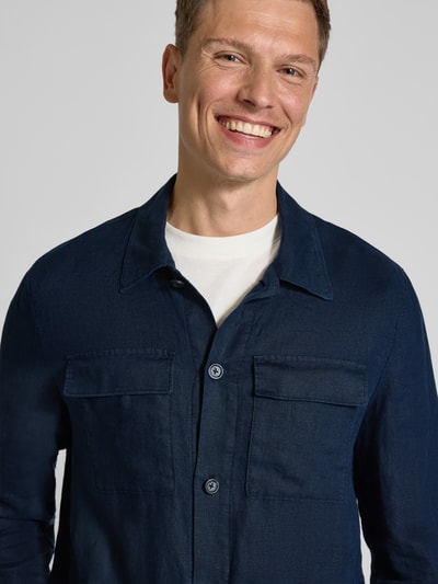 Manuel Ritz Regular Fit Leinenhemdjacke mit Brustpattentaschen Marine 3