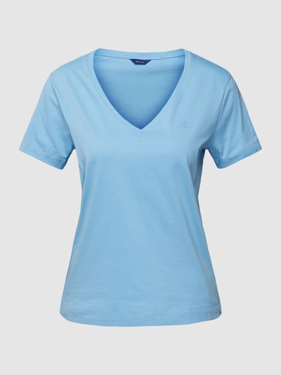 Gant T-Shirt mit V-Ausschnitt Modell 'Basic' Hellblau 2