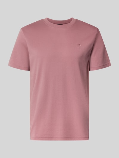 Produktfoto, T-Shirt mit Rundhalsausschnitt und Logo-Stitching von JOOP!, męski t-shirt z bawełny, krój regular fit, okrągły dekolt, wyhaftowane logo, długość tyłu w rozmiarze M: 68 cm, kolor różowy, gładka faktura