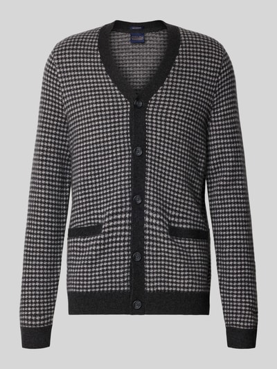 Produktfoto, Cardigan aus Kaschmir mit V-hals von Christian Berg Men, regular fit, knoopsluiting, steekzakken, kleur grijs-zwart, ruglengte maat M 71 cm, mouwlengte maat M 70 cm