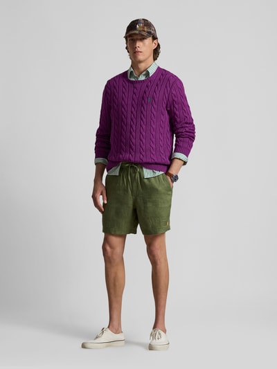 Polo Ralph Lauren Leinenshorts mit Tunnelzugbund und Logo Stitching Oliv 1