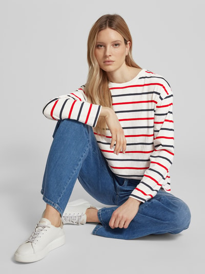 Jake*s Casual Longsleeve mit Streifenmuster Offwhite 3