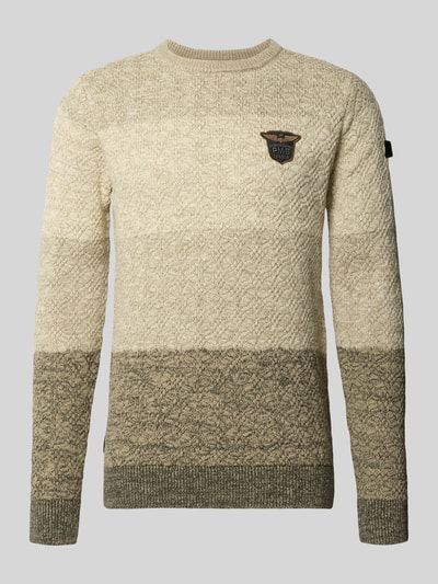 Produktfoto, Regular Fit Strickpullover aus reiner Baumwolle mit Label-Detail von PME Legend, gestreiftes Muster, elastische Abschlüsse