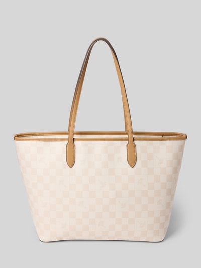 Produktfoto, Shopper mit herausnehmbarer Innentasche Modell 'Lara' von JOOP! in Creme mit dezentem Karo-Muster, schmale Trageriemen, Hauptfach mit Reißverschluss, Logo-Applikation, Maße ca. 48 cm Breite, 30 cm Länge, 17 cm Tiefe, Schulterriemen ca. 57 cm, strukturierte Oberfläche.