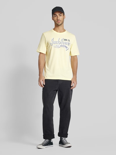 Jack & Jones T-shirt met labelprint Lichtgeel gemêleerd - 1