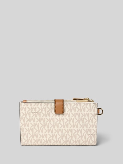 Produktfoto, Portfel Portemonnaie mit Allover-Logo-Print Modell 'Jet Set' od MICHAEL Michael Kors w odcieniach beżu, z nadrukiem z logo na całej powierzchni, detal z logo, podwójna główna przegroda z zamkiem błyskawicznym, wpuszczane przegródki wewnątrz.