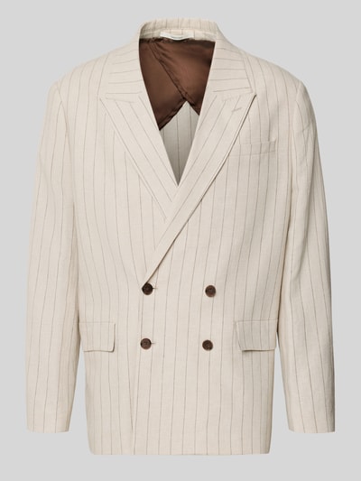 Produktfoto, Relaxed Fit Sakko aus Leinen-Bauwoll-Mix Modell 'MALIK' von Selected Homme in Beige mit feinen Streifen und braunen Knöpfen