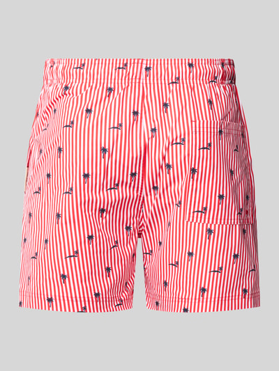 Produktfoto, Badehose im Allover-Look Modell 'MAUI BREEZE' von Jack & Jones in Rot-Weiß mit elastischem Bund und Kordelzug, Regular Fit