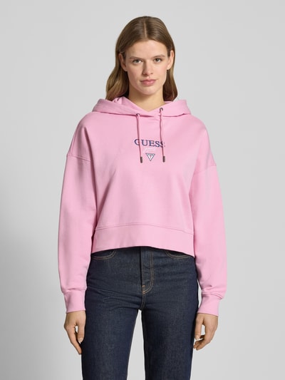 GUESS Jeans Bluza z kapturem o kroju relaxed fit z wyhaftowanym logo, model „Baker” Mocnoróżowy 4