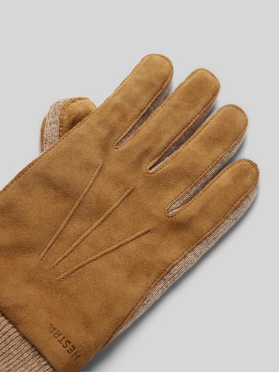 Hestra Lederhandschuhe mit Label-Schriftzug Modell 'Geoffrey' Camel 3