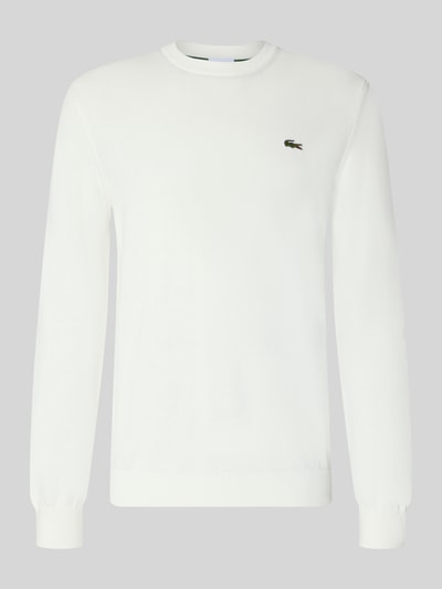 Produktfoto, weißer Regular Fit Pullover aus Baumwoll-Mix von Lacoste mit feiner Struktur und Logo auf der Brust, Herren Pullover von Lacoste