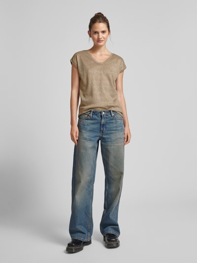 Only Top met V-hals, model 'SILVERY' Taupe - 1