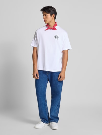 Calvin Klein Jeans Regular fit T-shirt met logostitching, model 'Micro' Wit - 1