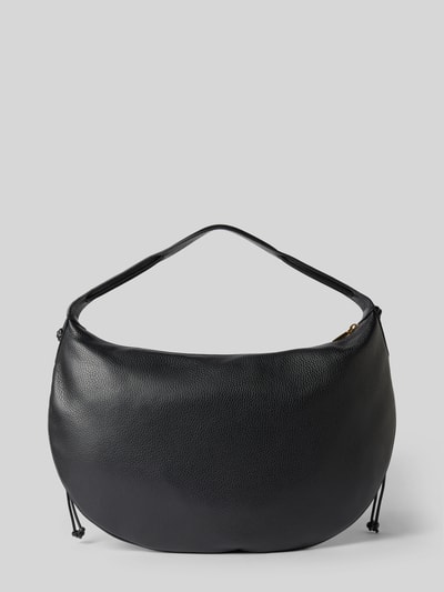 Produktfoto, Shoulder Bag mit Logo-Print Modell 'Thess' von Coccinelle aus schwarzem, genarbtem Leder, Hauptfach mit Reißverschluss, Trageriemen mit Tunnelzug, Breite 40 cm, Länge 31 cm, Tiefe 6 cm, Länge Schulterriemen 50 cm