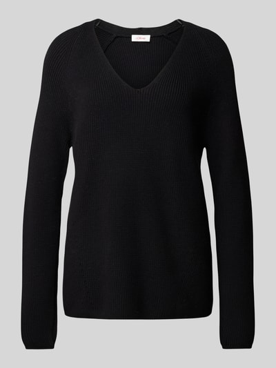 s.Oliver RED LABEL Regular fit gebreide pullover met V-hals en raglanmouwen Zwart - 3