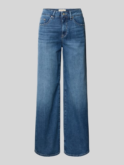 Produktfoto, blaue Wide Leg Medium Waist Jeans Modell 'CARLOTTA' von Gang im Used-Look aus Baumwoll-Mix mit Stretch-Anteil, sichtbare Eingrifftaschen, mittelblaue Waschung, glatte Struktur, gerade geschnitten