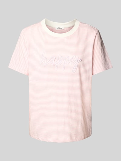 s.Oliver RED LABEL Regular Fit T-Shirt aus reiner Baumwolle mit Schmuckperlen-Schriftzug Rosa 2