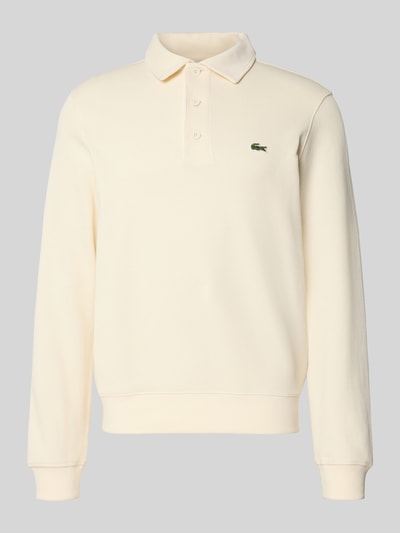 Produktfoto, Regular Fit Sweatshirt aus reiner Baumwolle von Lacoste, kremowy kolor, krój regular fit, logo, długi rękaw, kołnierz polo, melanż, bawełna ripstop
