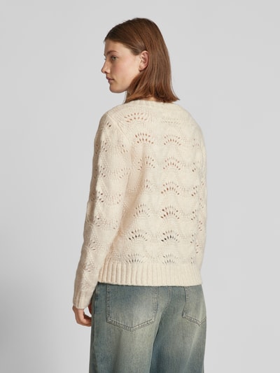 Pieces Regular Fit Strickpullover mit Fallmaschenmuster Modell 'BIBBI' Offwhite 5