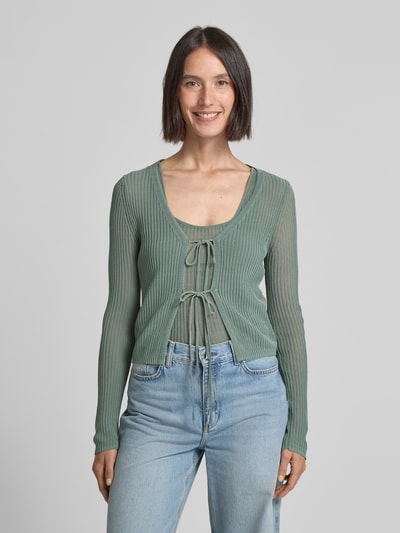 Mango Strickjacke mit Vorderseite zum Binden Modell 'GERANIO' Schilf 4