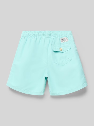 Productfoto, Regular Fit Badeshorts mit Tunnelzug van Polo Ralph Lauren Kids, effen mintkleur, elastische taille met koord, logo-stitching, label patch, zijzakken, achterzak met knoop.