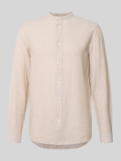 Produktfoto, Slim Fit Freizeithemd aus Baumwoll-Leinen-Mix Modell 'CAIDEN' von Only & Sons, unifarben, Mao-Kragen, langarm, Strukturtextur