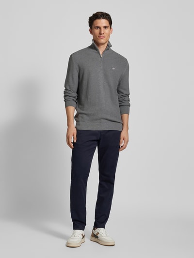 Gant Pullover mit Label-Stitching Dunkelgrau Melange 1