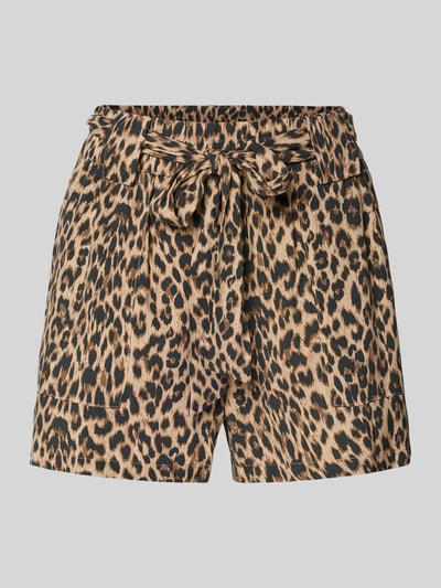 Produktfoto, Loose Fit Bermudas aus reiner Viskose Modell 'NOVA' von Only, Optik: Allover-Muster, Bundabschluss: elastisch, Material: reine Viskose, beige-braune Leopardenmuster, strukturierte Oberfläche