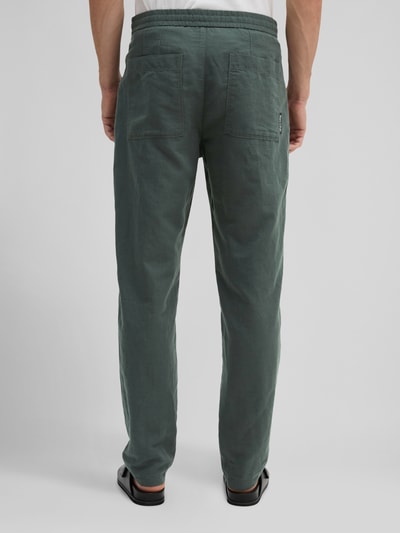 Marc O'Polo Relaxed Fit Hose aus Baumwolle-Leinen-Mix mit Tunnelzug Modell 'BELSBO' Oliv 5