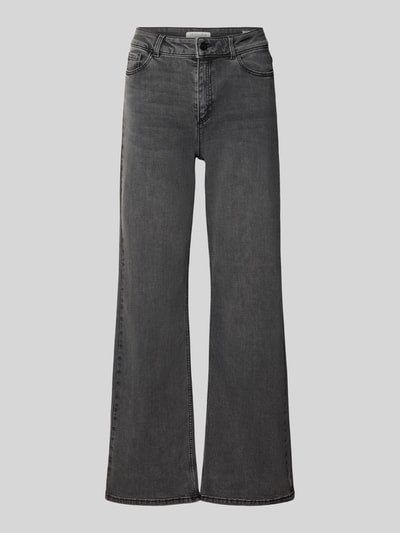 Produktfoto, Wide Leg Jeans im 5-Pocket-Design von Christian Berg Woman, szary kolor, mieszanka bawełny, wiskozy i elastanu, zapięcie na guzik i zamek błyskawiczny, 5 kieszeni, Szerokość w rozmiarze 36/32: 37 cm, Długość wewnętrzna nogawki w rozmiarze 36/32: 78 cm.