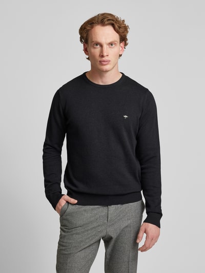 Fynch-Hatton Gebreide pullover met labelstitching, model 'Superfine' Antraciet gemêleerd - 4